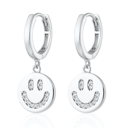 Scream Pretty | Smiley Face Huggie Hoop Earrings | Rhodium Plated Silver