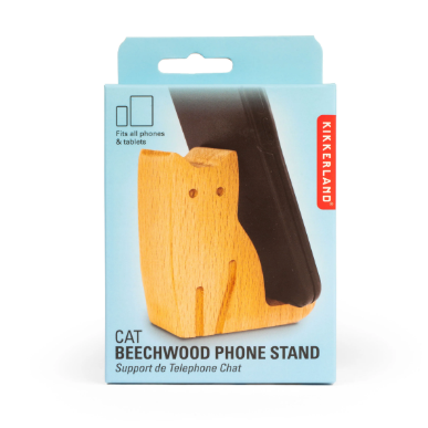 Kikkerland | Cat Beechwood Phone Stand