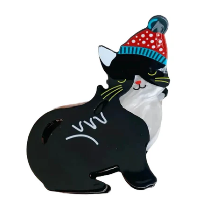 Hair Claw | Christmas | Tuxedo Cat