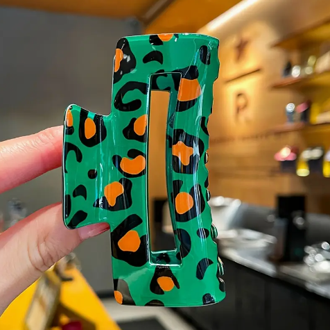 Hair Claw | Leopard Print Green & Orange