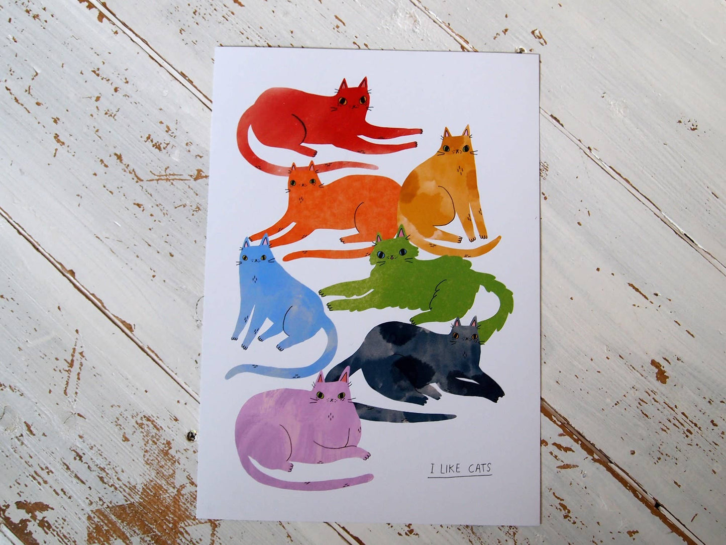 I Like Cats | A4 Print | Rainbow Cats