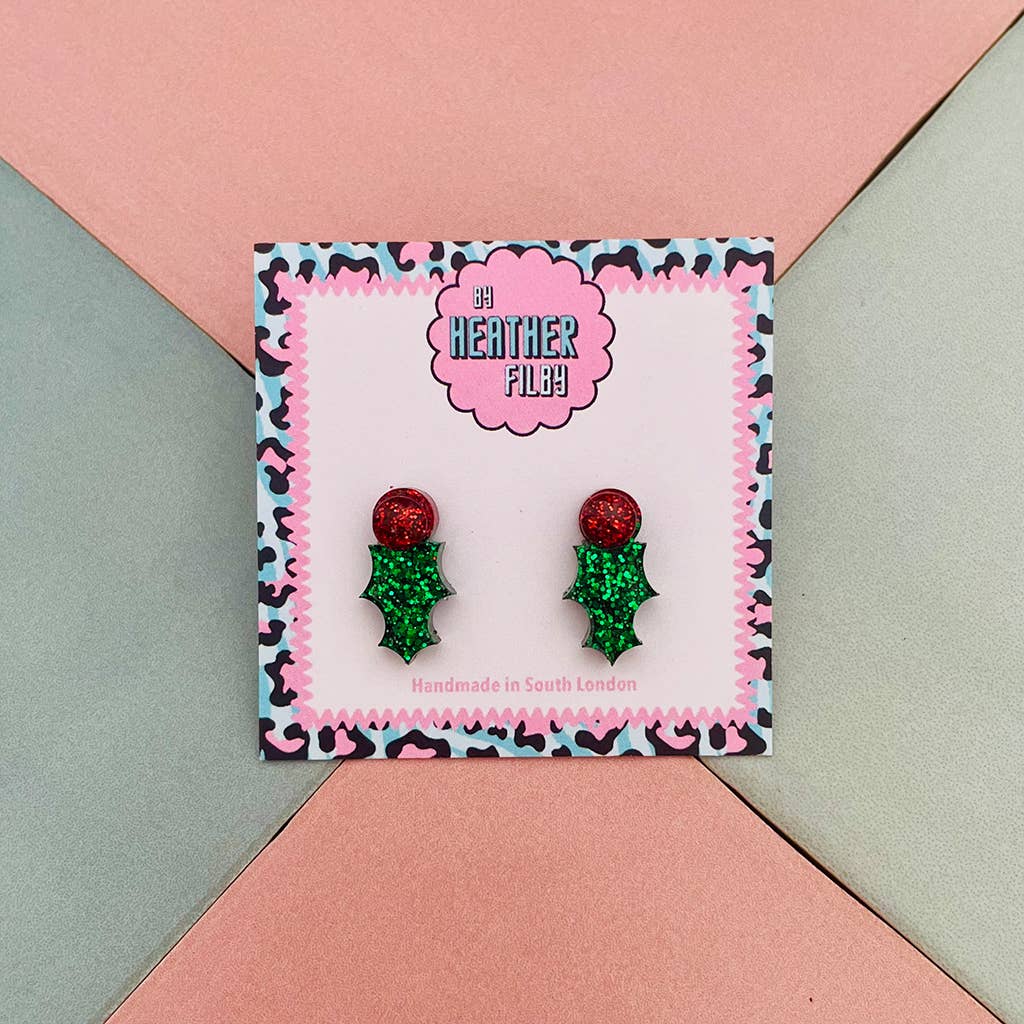By Heather Filby | Glitter Stud Earrings | Holly