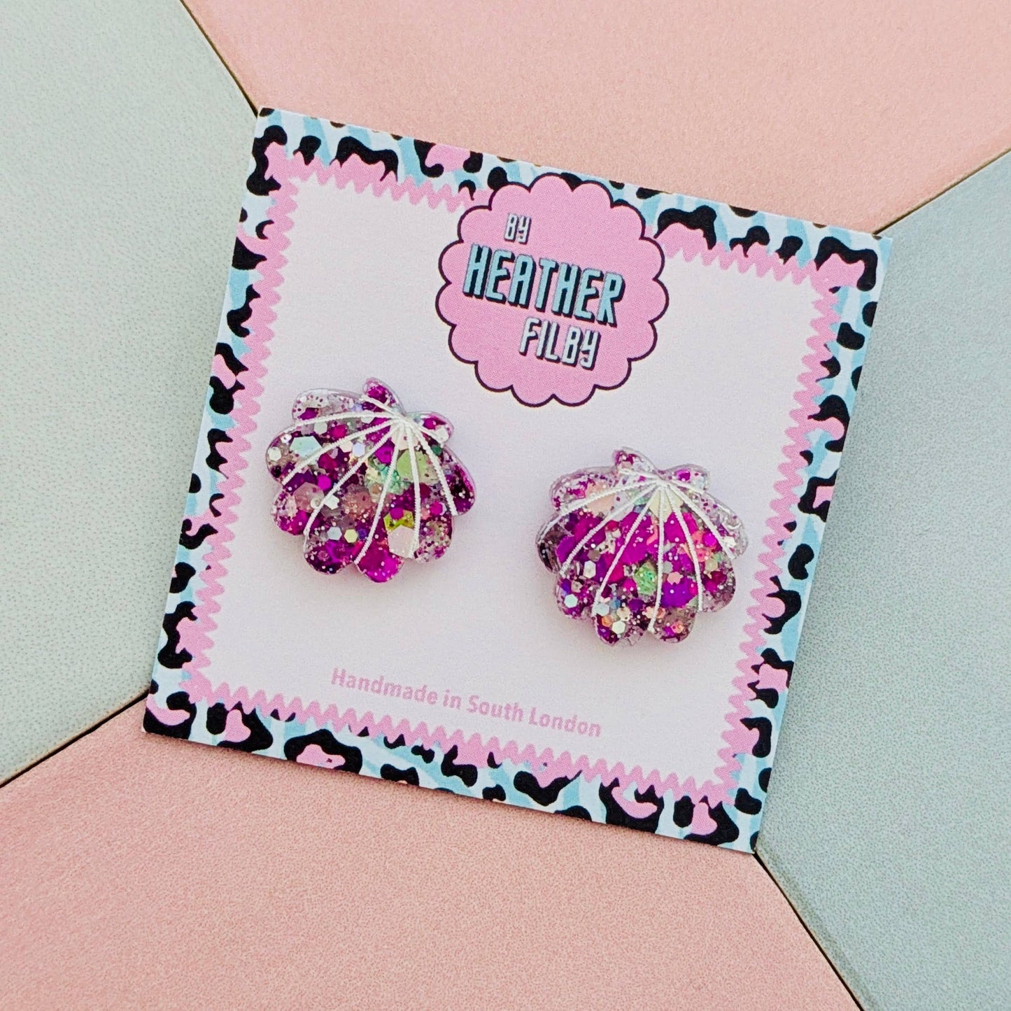 By Heather Filby | Glitter Stud Earrings | Shell (Pink)