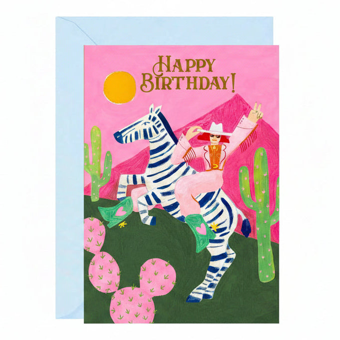 Greetings Card | Happy Birthday Zebra Cowgirl