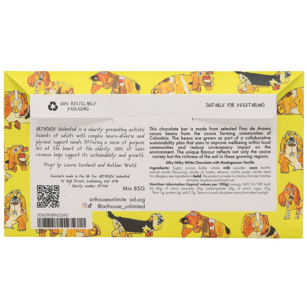 ARTHOUSE Unlimited | Happy Hounds, Silky Milky White Bar Chocolate with Vanilla
