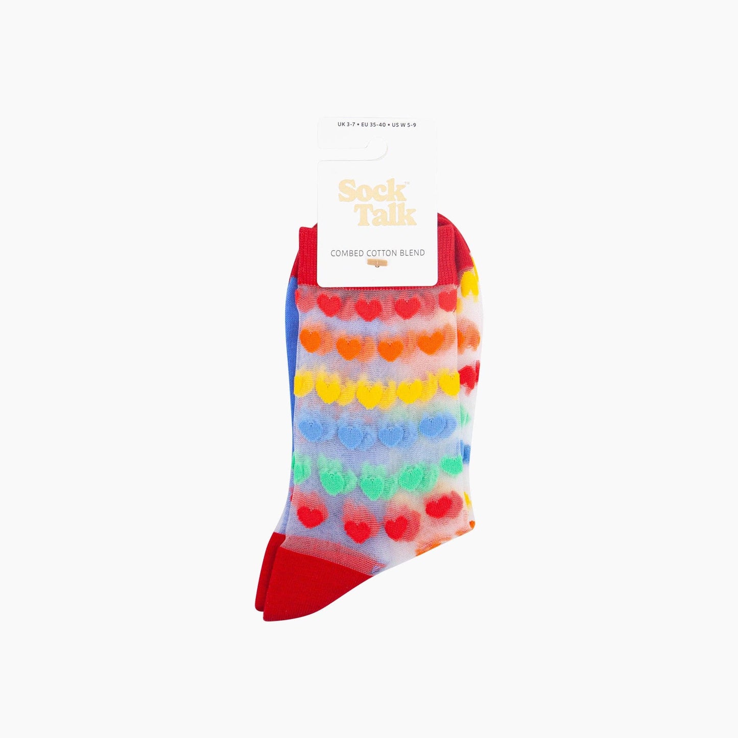Sock Talk | Rainbow Love Hearts Combed Cotton Sheer Pop Socks | UK 3-7