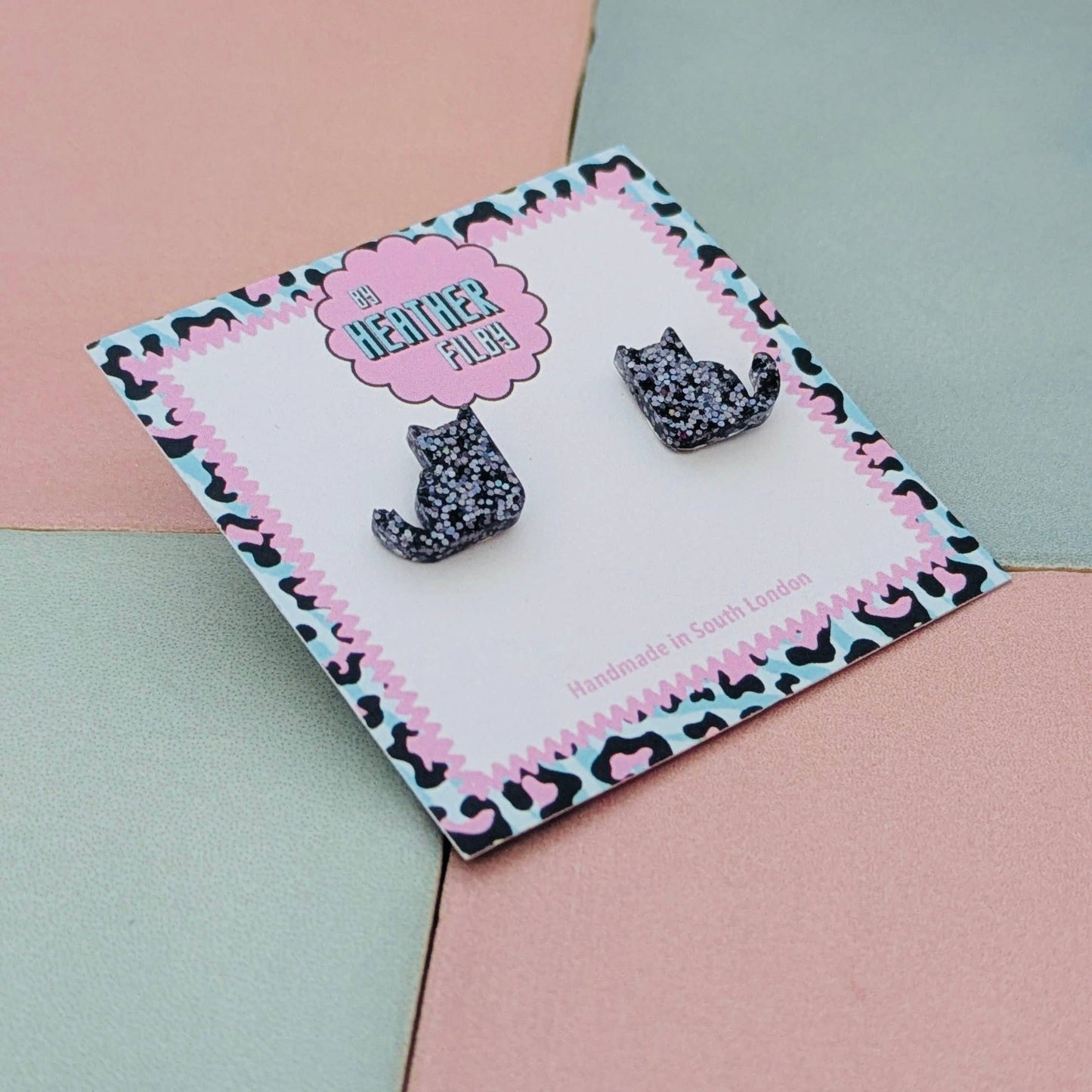 By Heather Filby | Glitter Stud Earrings | Black Cat