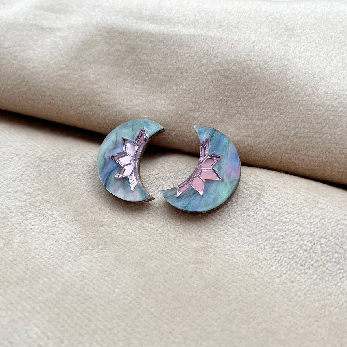 Rosa Pietsch | Aurora Mini Moon Stud Earrings | Galaxy Blue & Purple