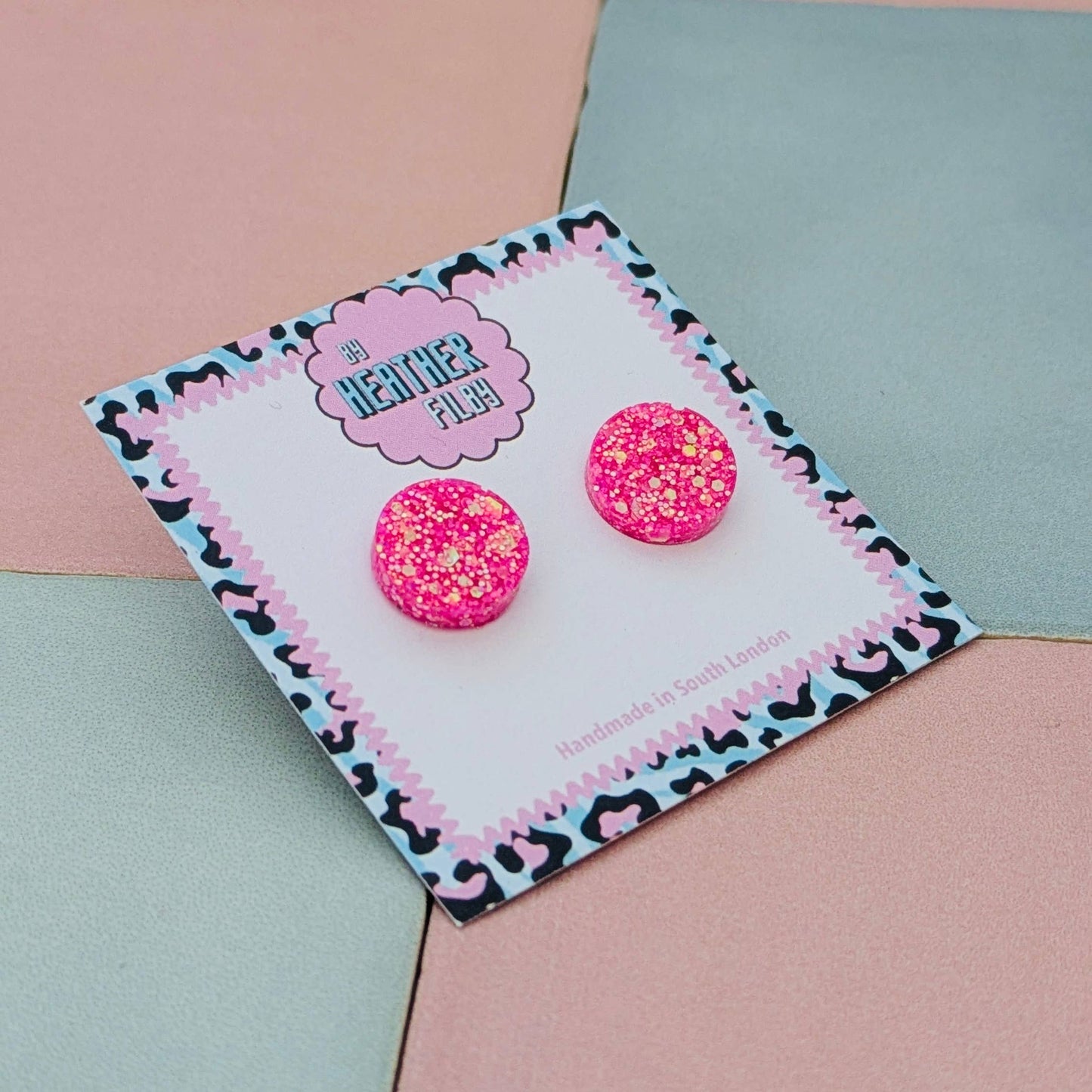 By Heather Filby | Glitter Stud Earrings | Circle (Pink)