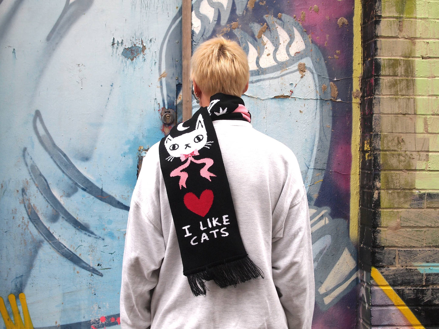 I Like Cats | I like cats knitted scarf, black scarf with cats