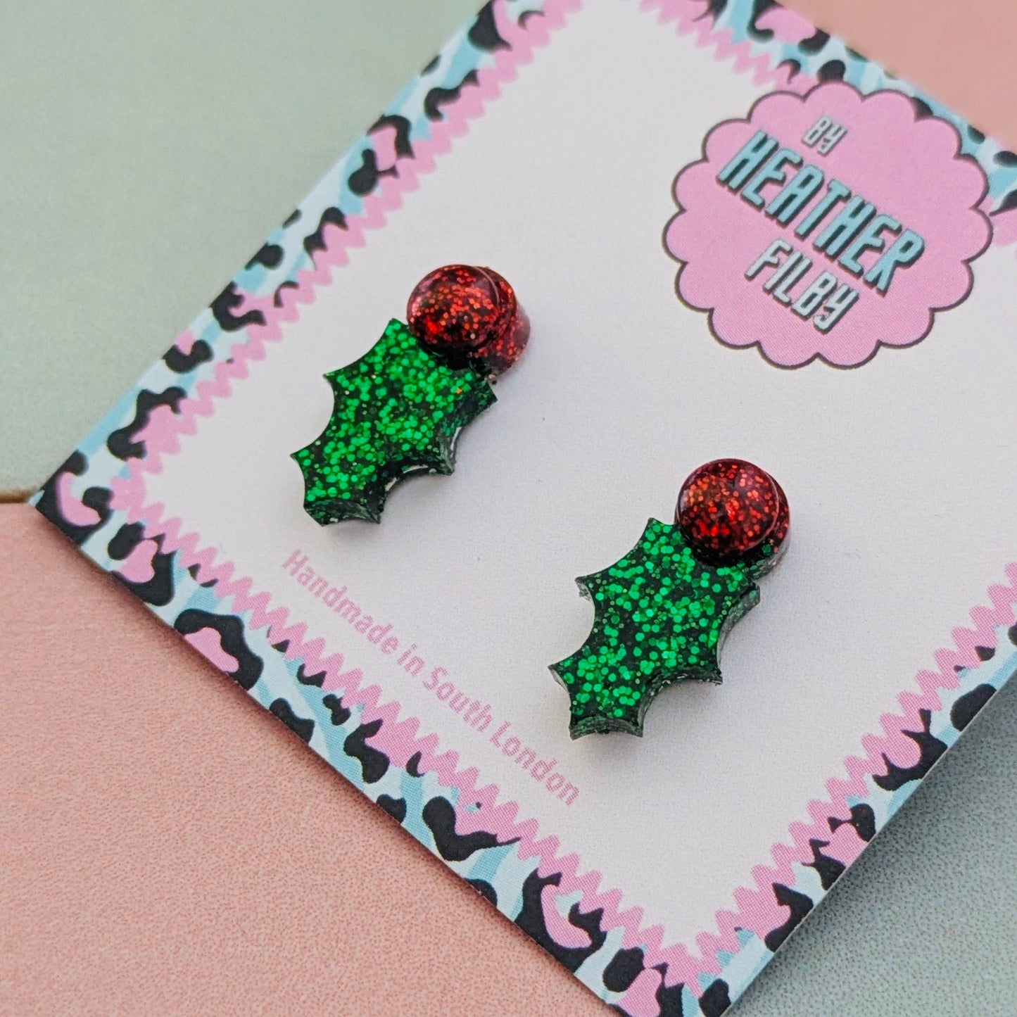 By Heather Filby | Glitter Stud Earrings | Holly