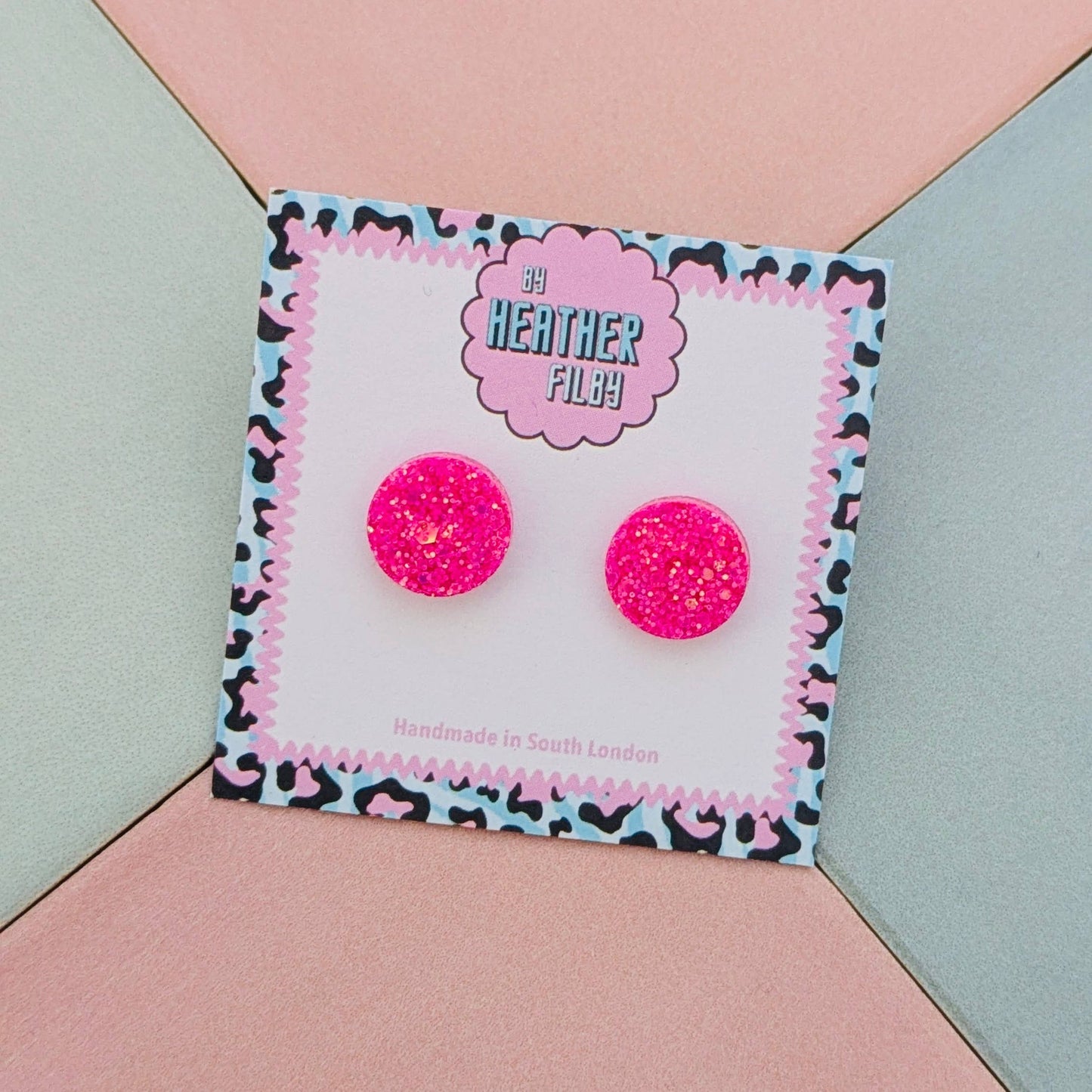 By Heather Filby | Glitter Stud Earrings | Circle (Pink)