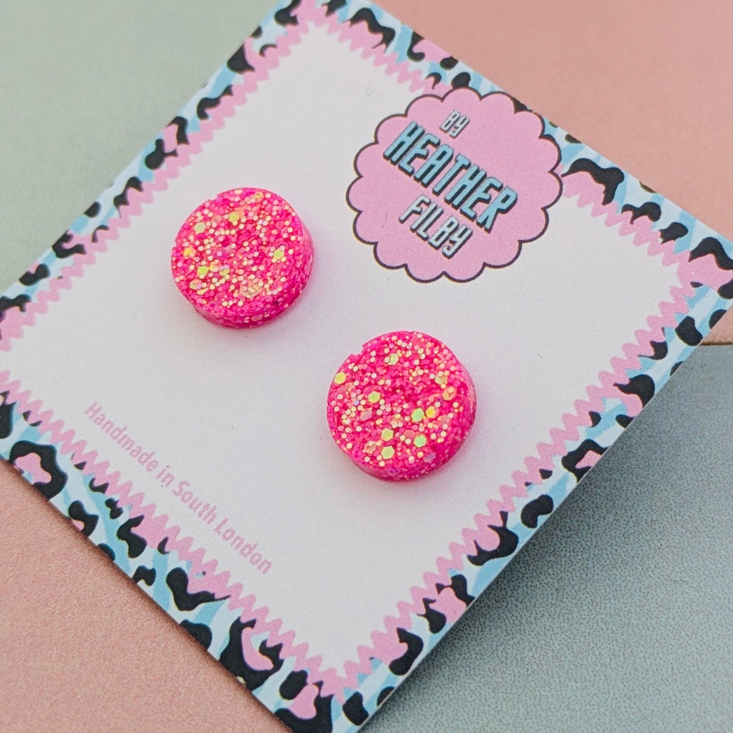 By Heather Filby | Glitter Stud Earrings | Circle (Pink)