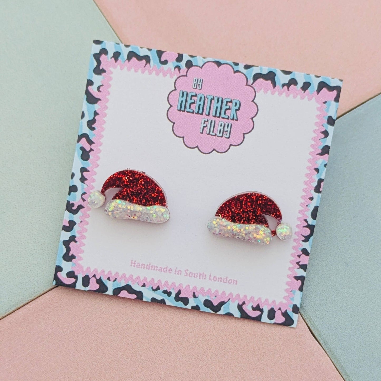 By Heather Filby | Glitter Stud Earrings | Santa Hat