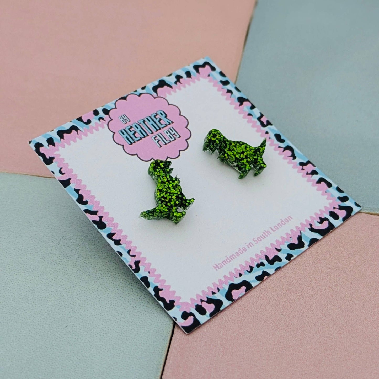 By Heather Filby | Glitter Stud Earrings | T-Rex Dinosaur
