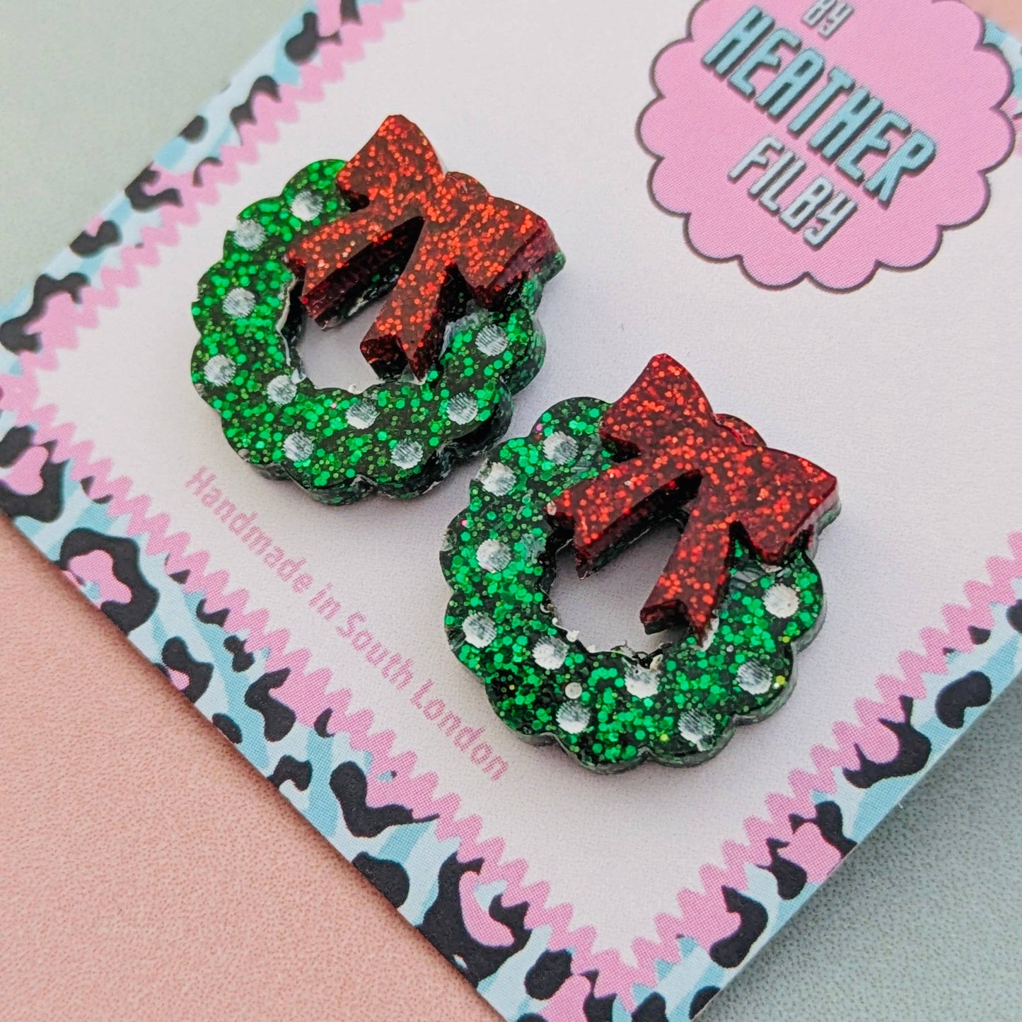 By Heather Filby | Glitter Stud Earrings | Christmas Wreath