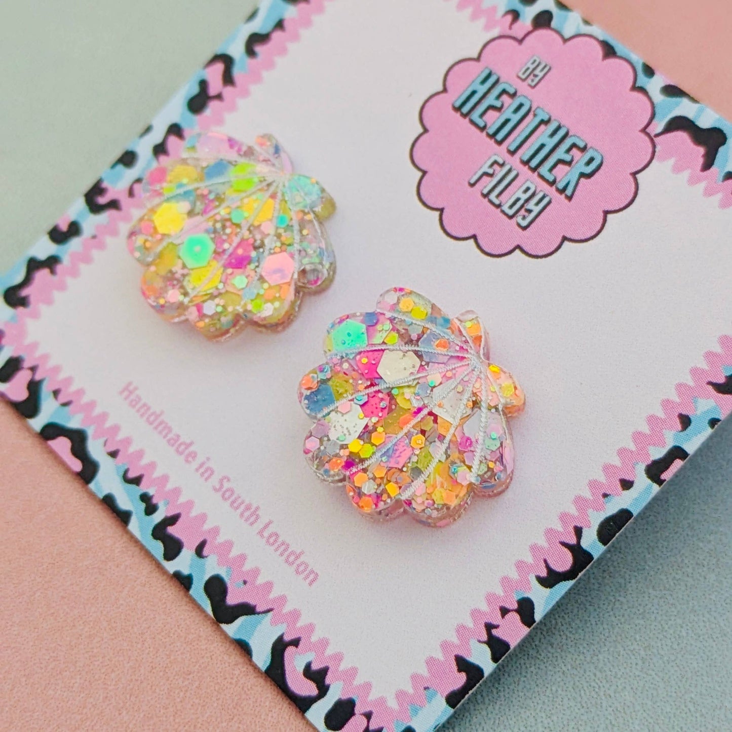 By Heather Filby | Glitter Stud Earrings | Shell (Coral)