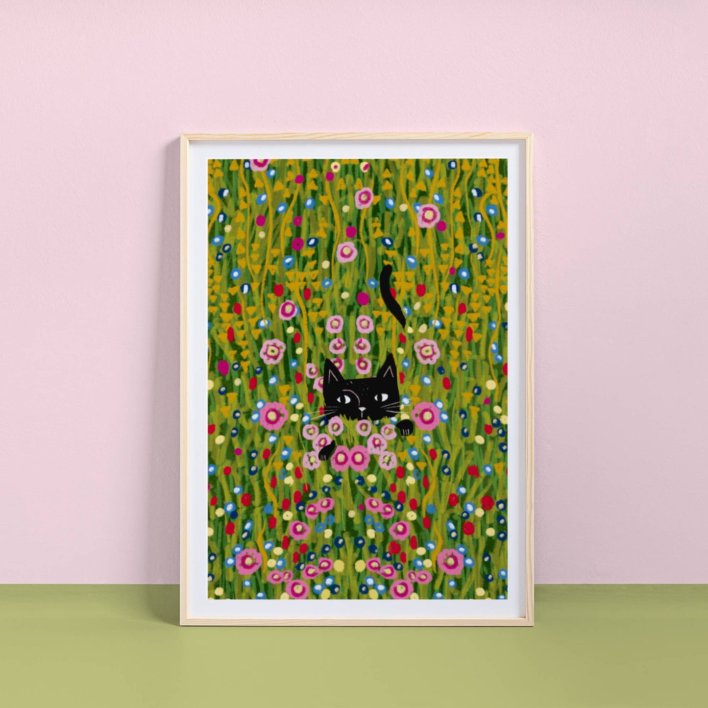 Niaski | A4 Print | Cat Hiding in a Klimt Garden