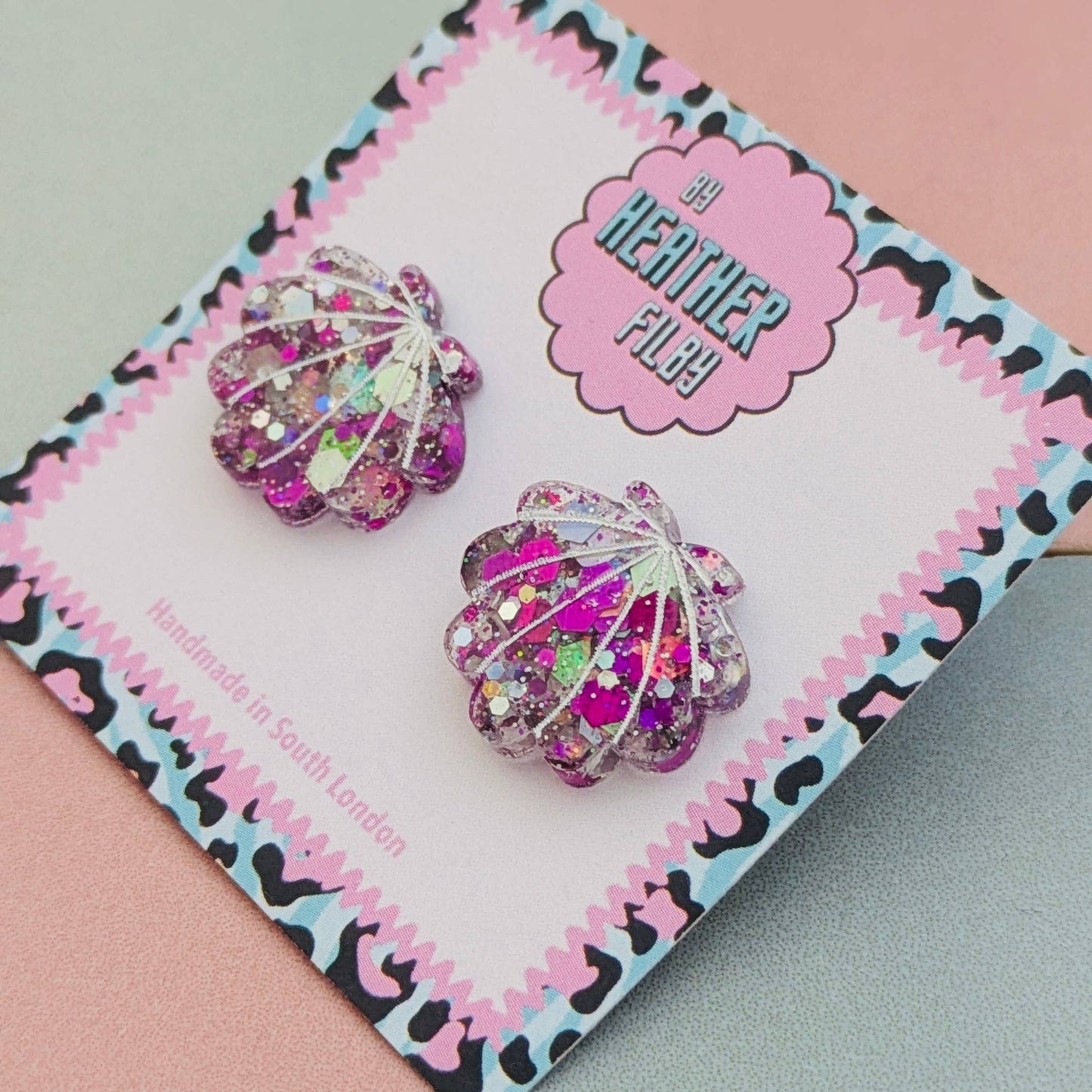 By Heather Filby | Glitter Stud Earrings | Shell (Coral)