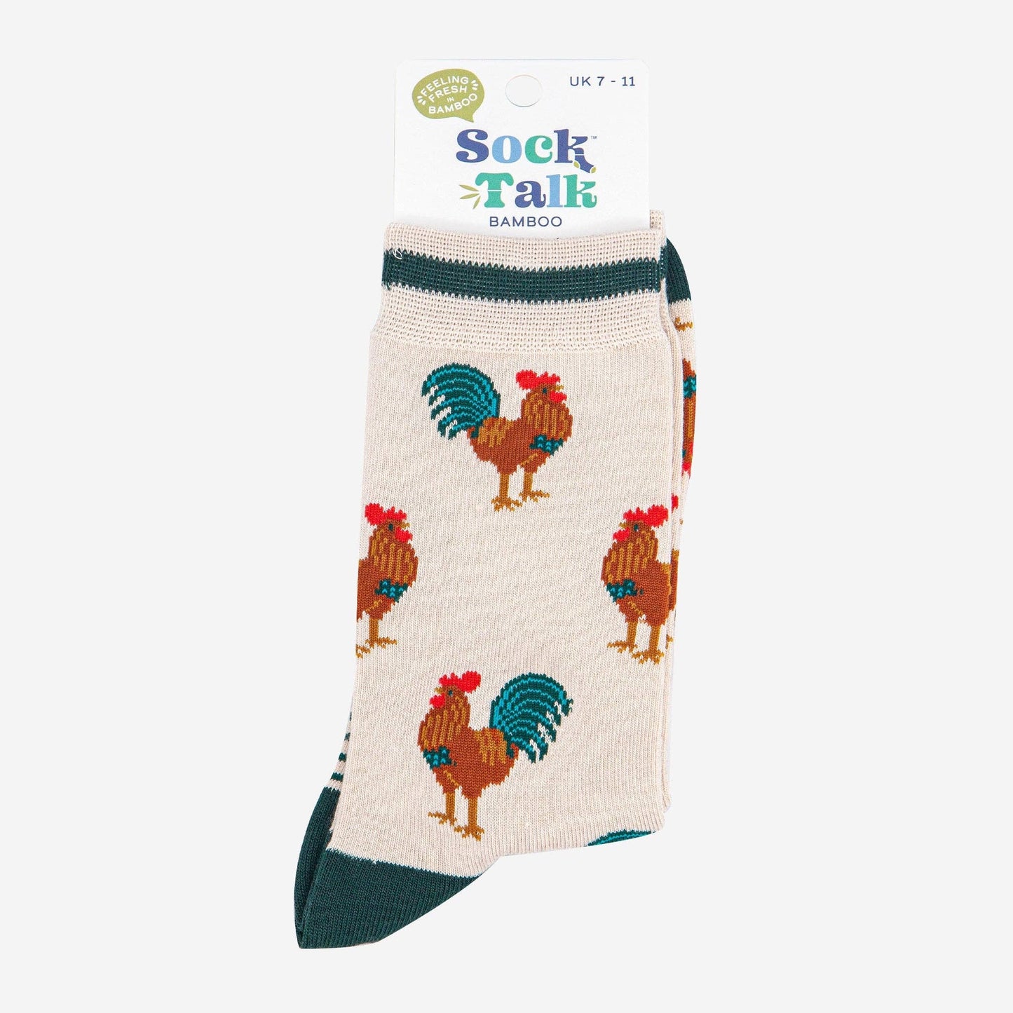 Sock Talk | Men's Bamboo Socks | Cream/Green Rooster | UK 7-11