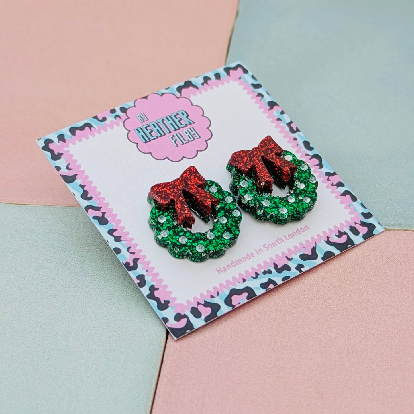 By Heather Filby | Glitter Stud Earrings | Christmas Wreath