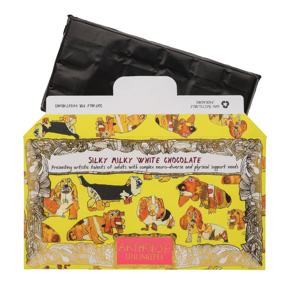 ARTHOUSE Unlimited | Happy Hounds, Silky Milky White Bar Chocolate with Vanilla