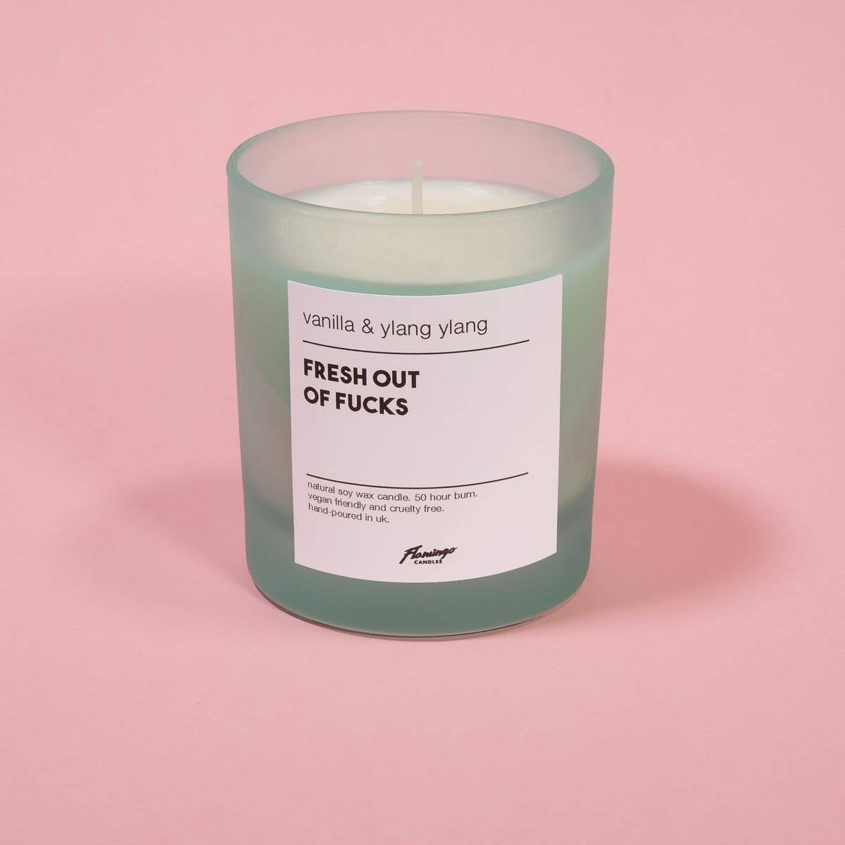 Flamingo Candles | Vanilla & Ylang Ylang | Fresh Out of Fucks Frosted Green Jar Candle