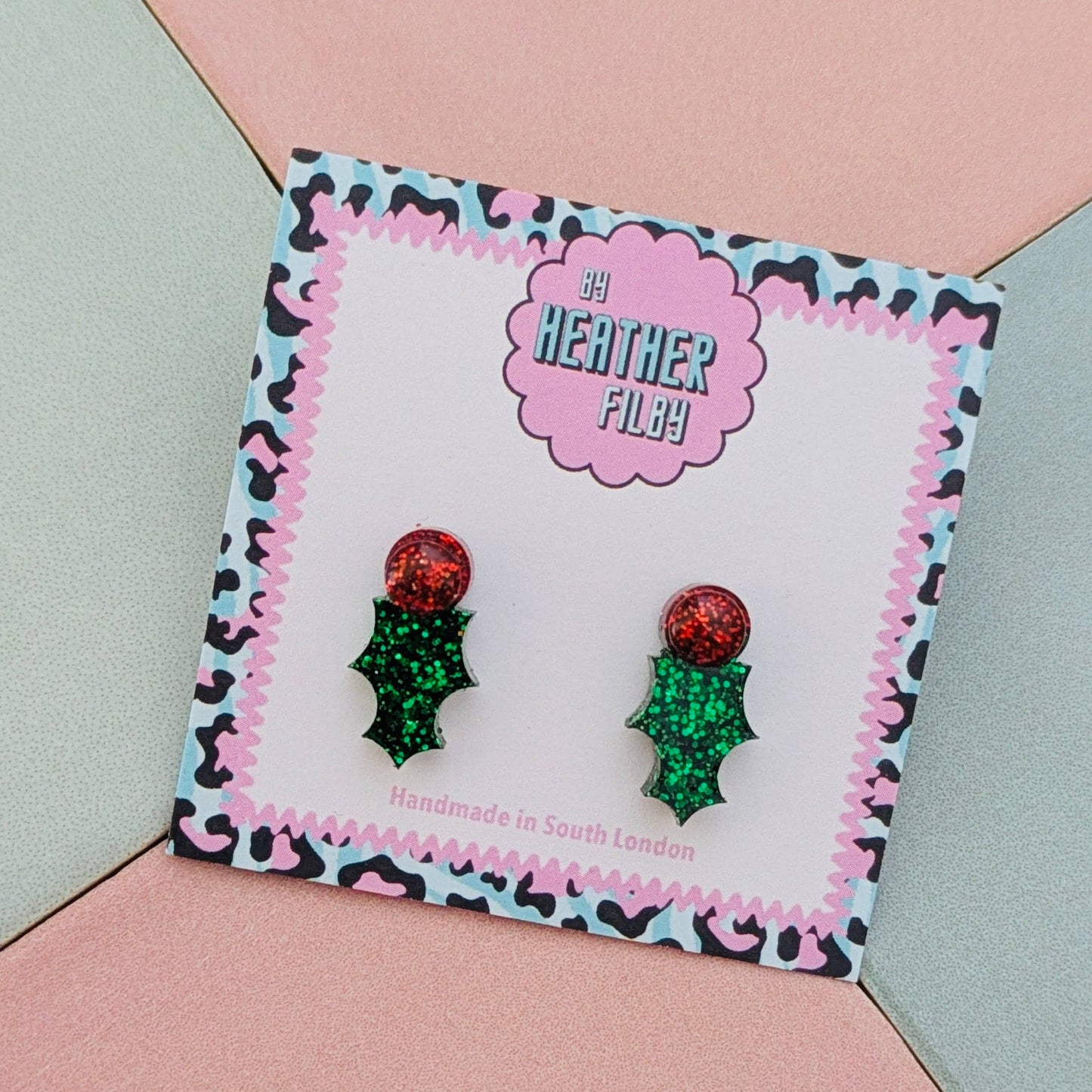 By Heather Filby | Glitter Stud Earrings | Holly