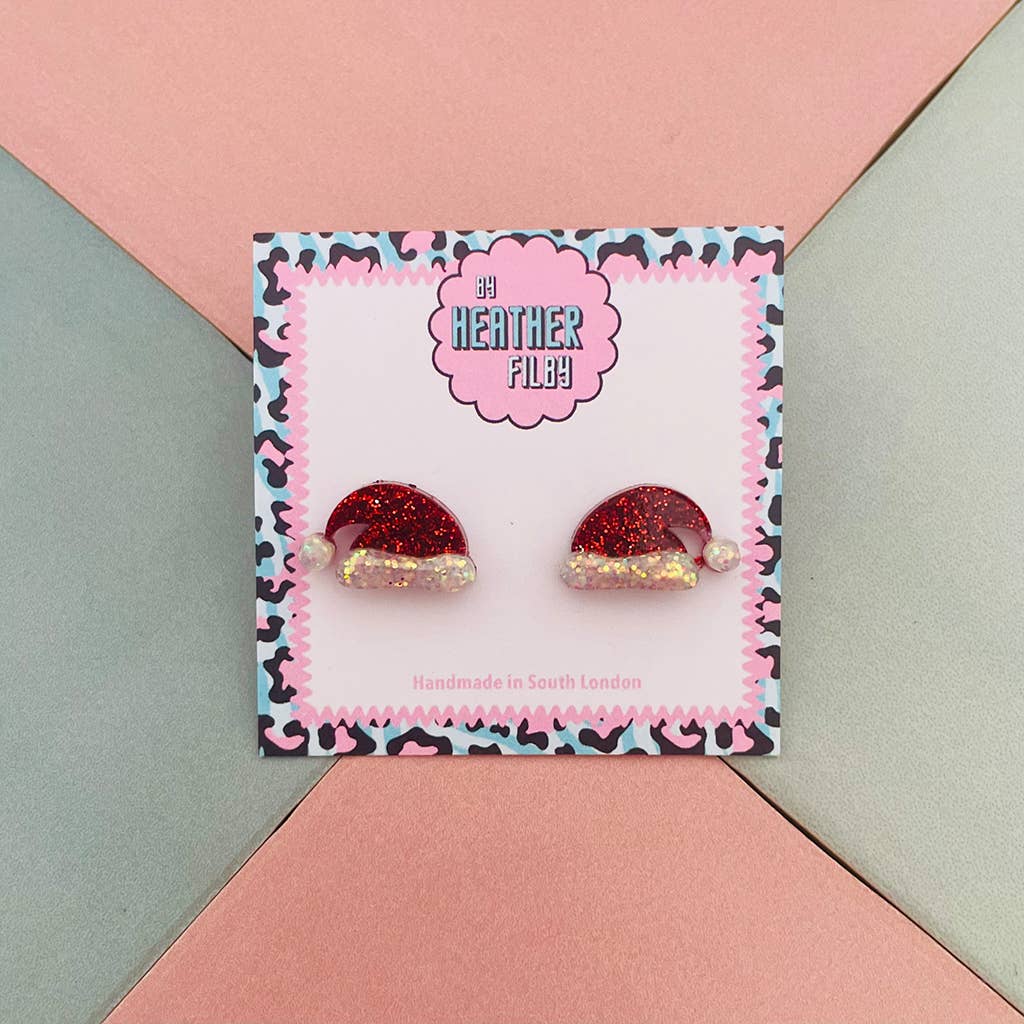 By Heather Filby | Glitter Stud Earrings | Santa Hat