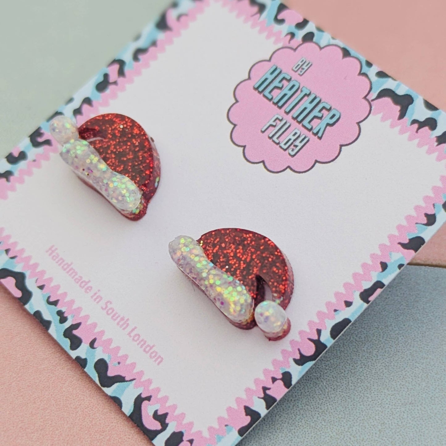 By Heather Filby | Glitter Stud Earrings | Santa Hat