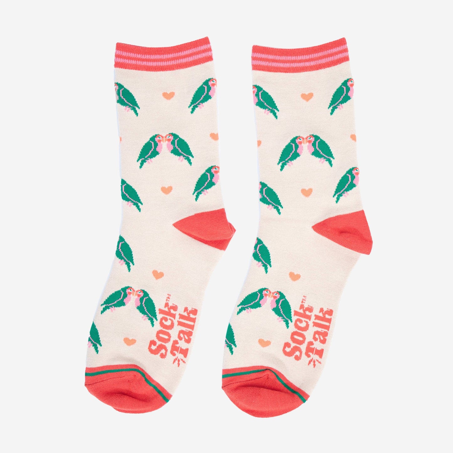 Sock Talk | Women's Socks - Cream, Lovebirds and Hearts | UK 3-7 | EU 36-40