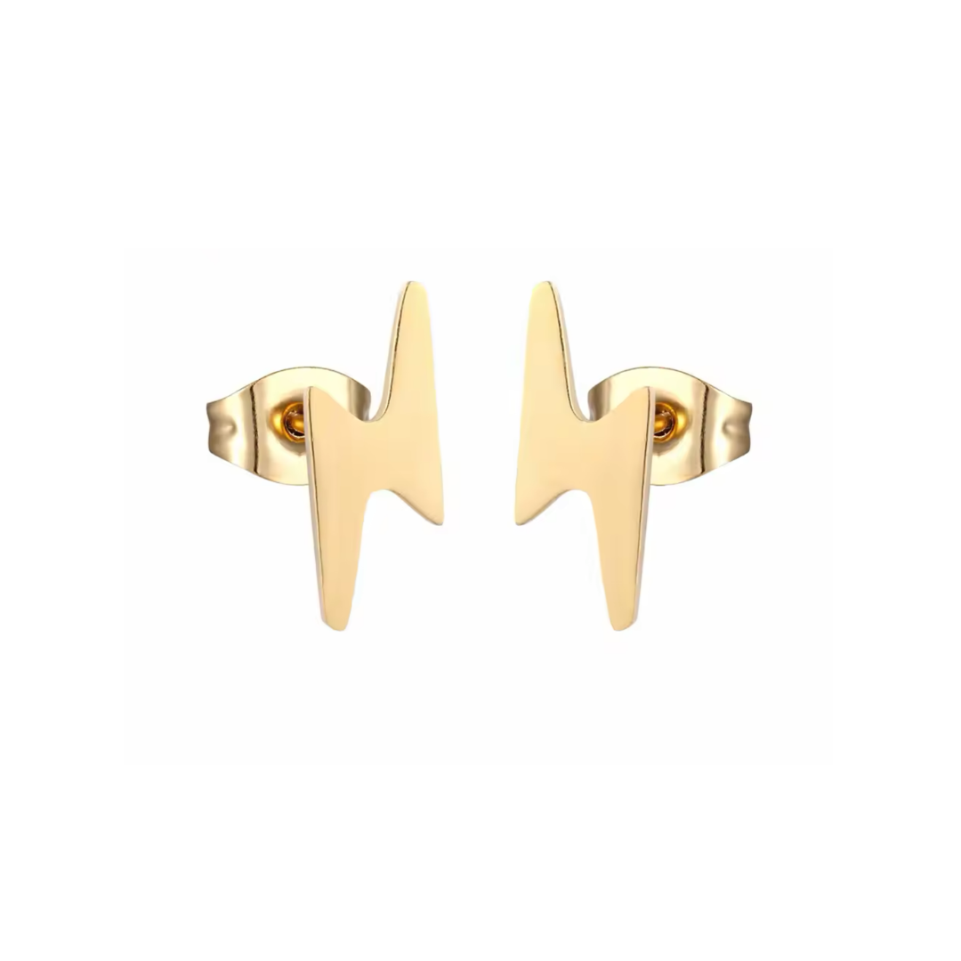 Soch & Co | Stainless Steel Earring Studs | Gold Lightening Bolt