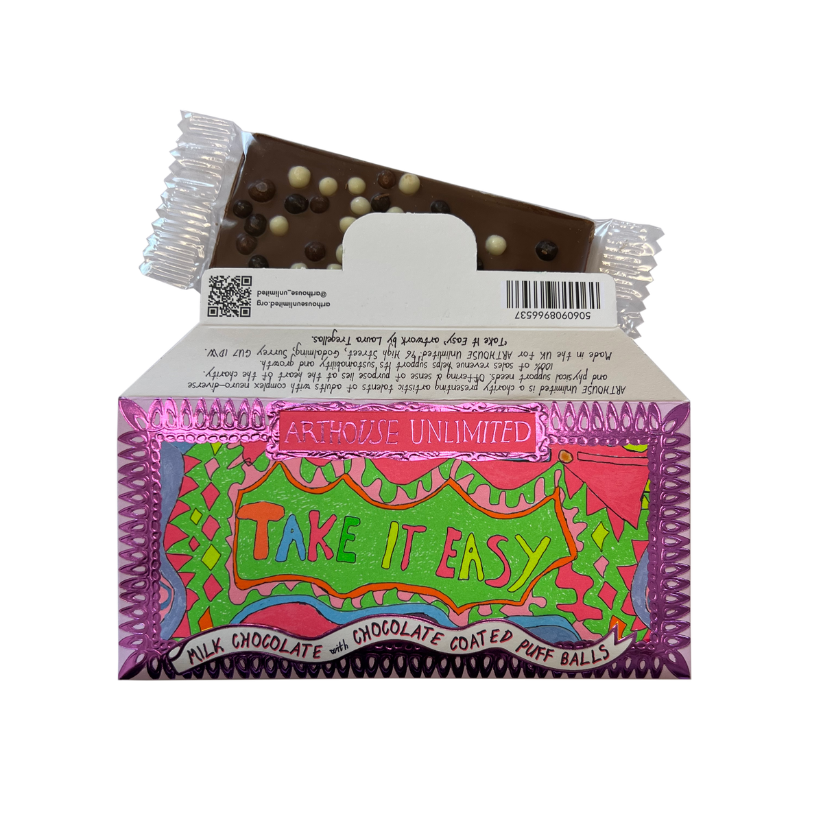 Arthouse Unlimited | Joy Sized: Take It Easy, Milk Chocolate with Chocolate Coated Puff Balls