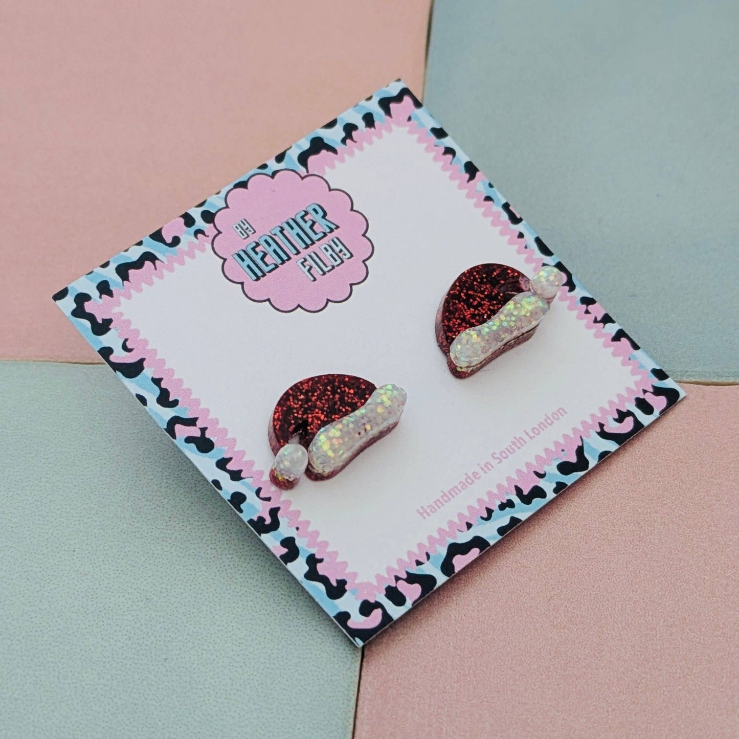 By Heather Filby | Glitter Stud Earrings | Santa Hat
