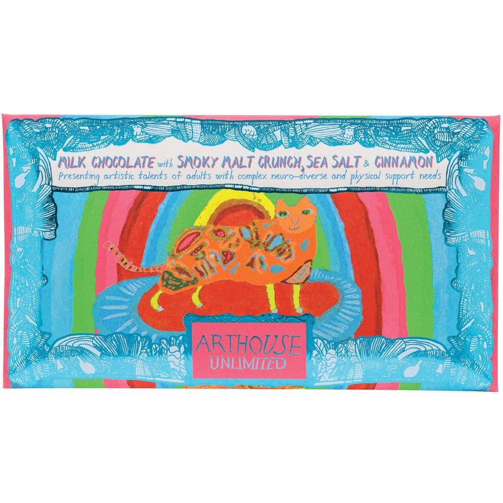 ARTHOUSE Unlimited Rainbow Cat | Milk Chocolate Bar with Smoky Malt Crunch, Sea Salt & Cinnamon