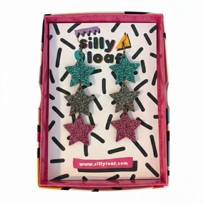 Silly Loaf | Dangly Glitter Star Earrings