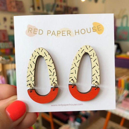 Red Paper House | Wooden Hoop Drop Geometric Earrings