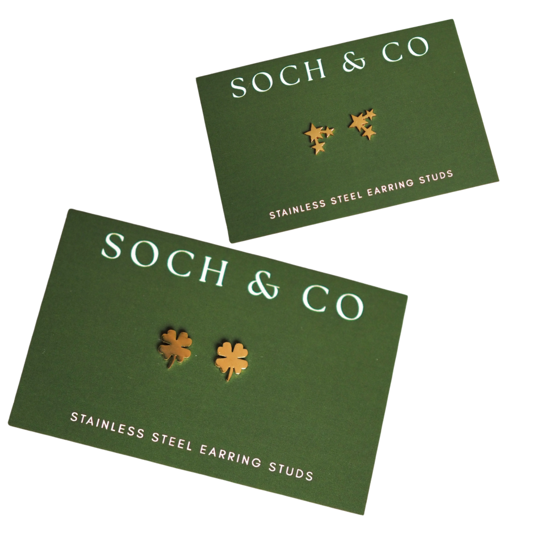 Soch & Co | Stainless Steel Earring Studs | Gold Trio of Stars