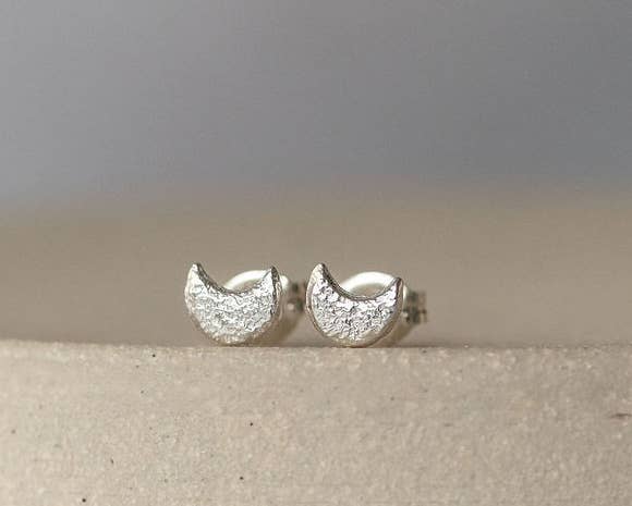 Lucy Kemp Jewellery | Sterling Silver Mini Studs | Moon