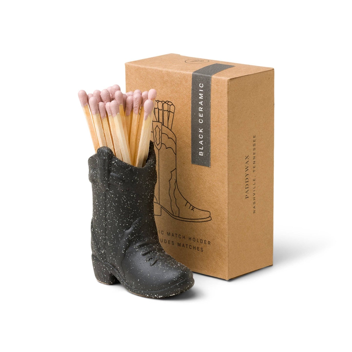 Designworks Collective | Cowboy Boot Match Holder with 25 Matches | Black