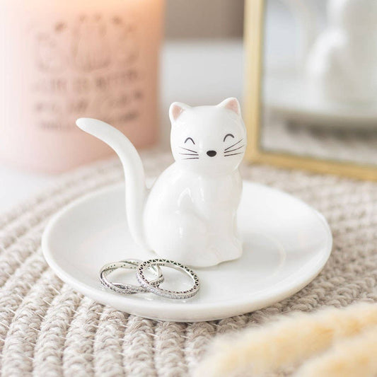 White Cat Trinket Dish & Ring Holder