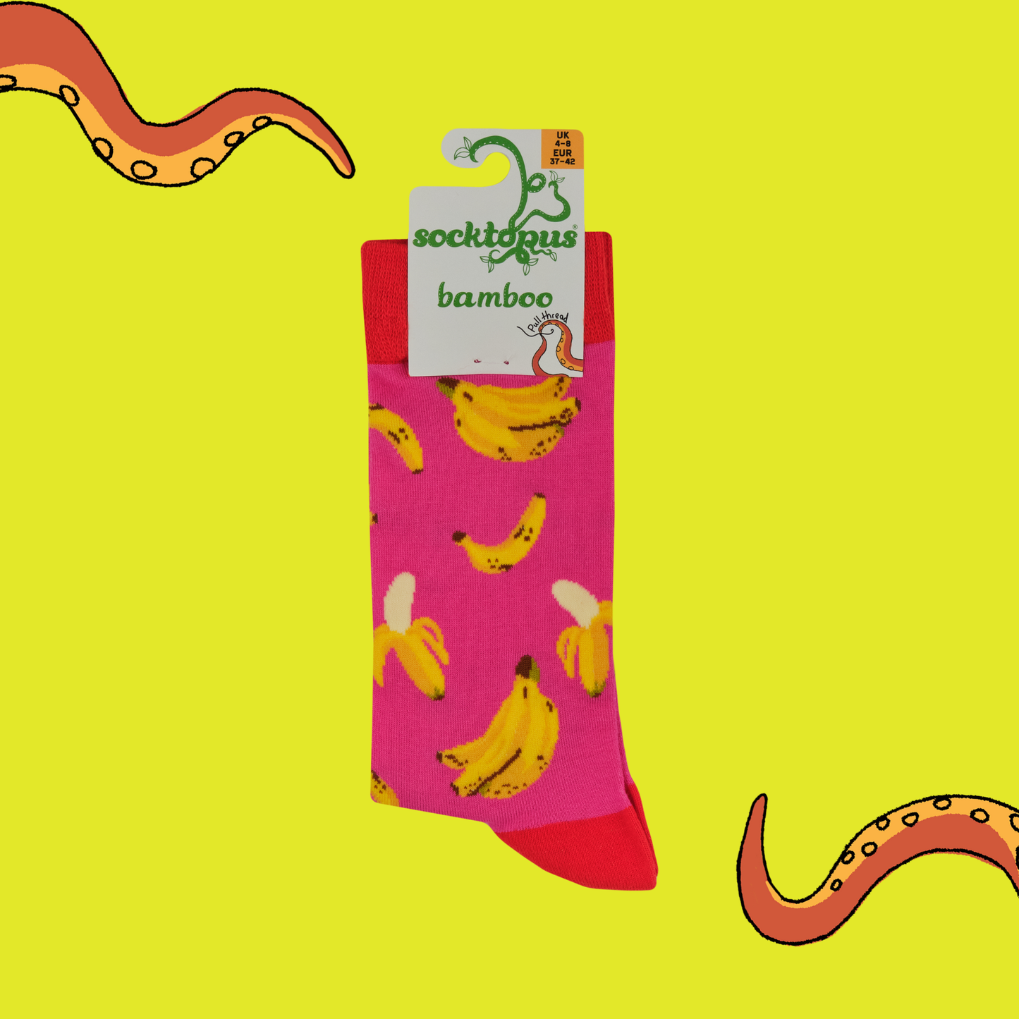 Socktopus | Bananas Bamboo Socks | Pink | S UK 4-8