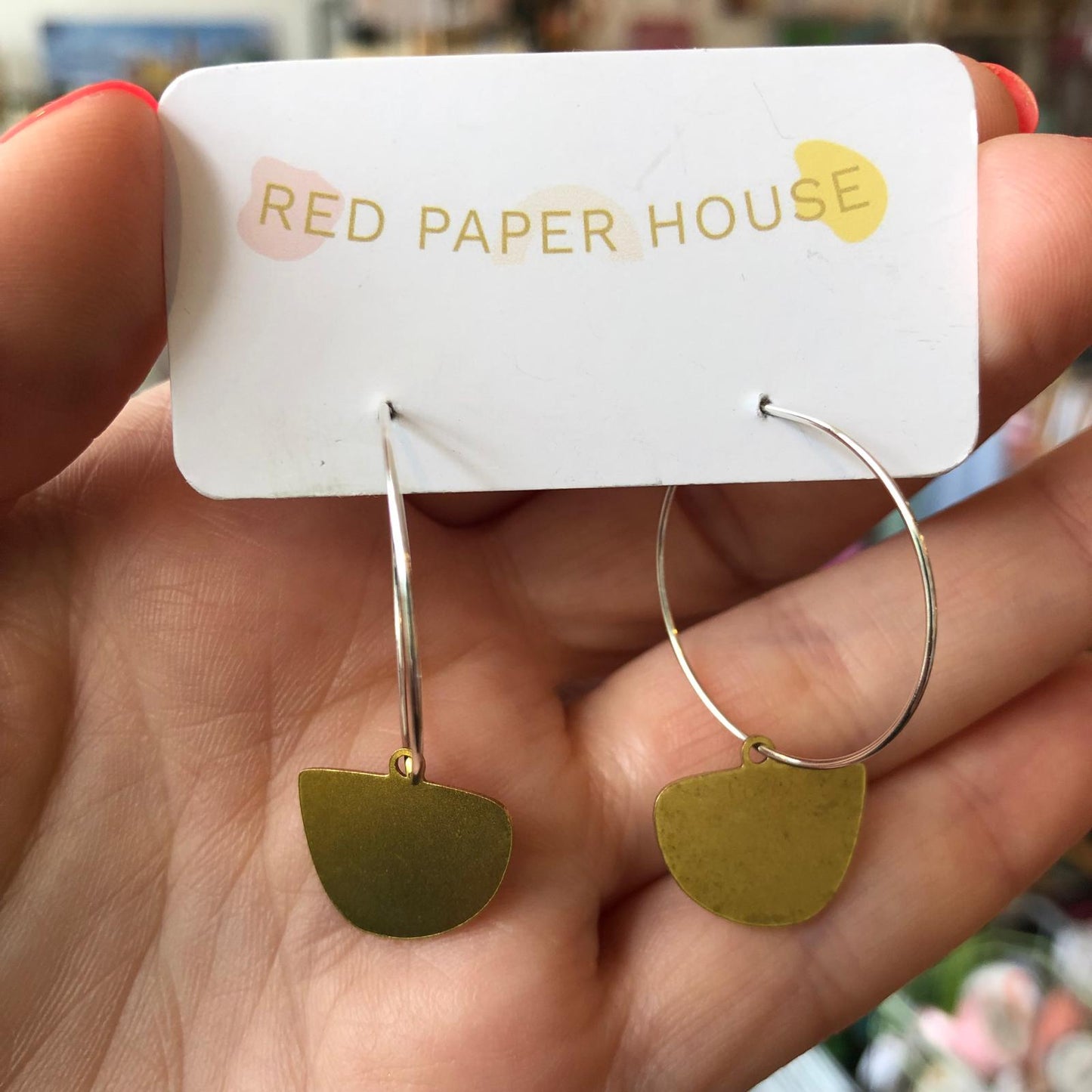 Red Paper House | Brass pebble Shape Hoop Earrings