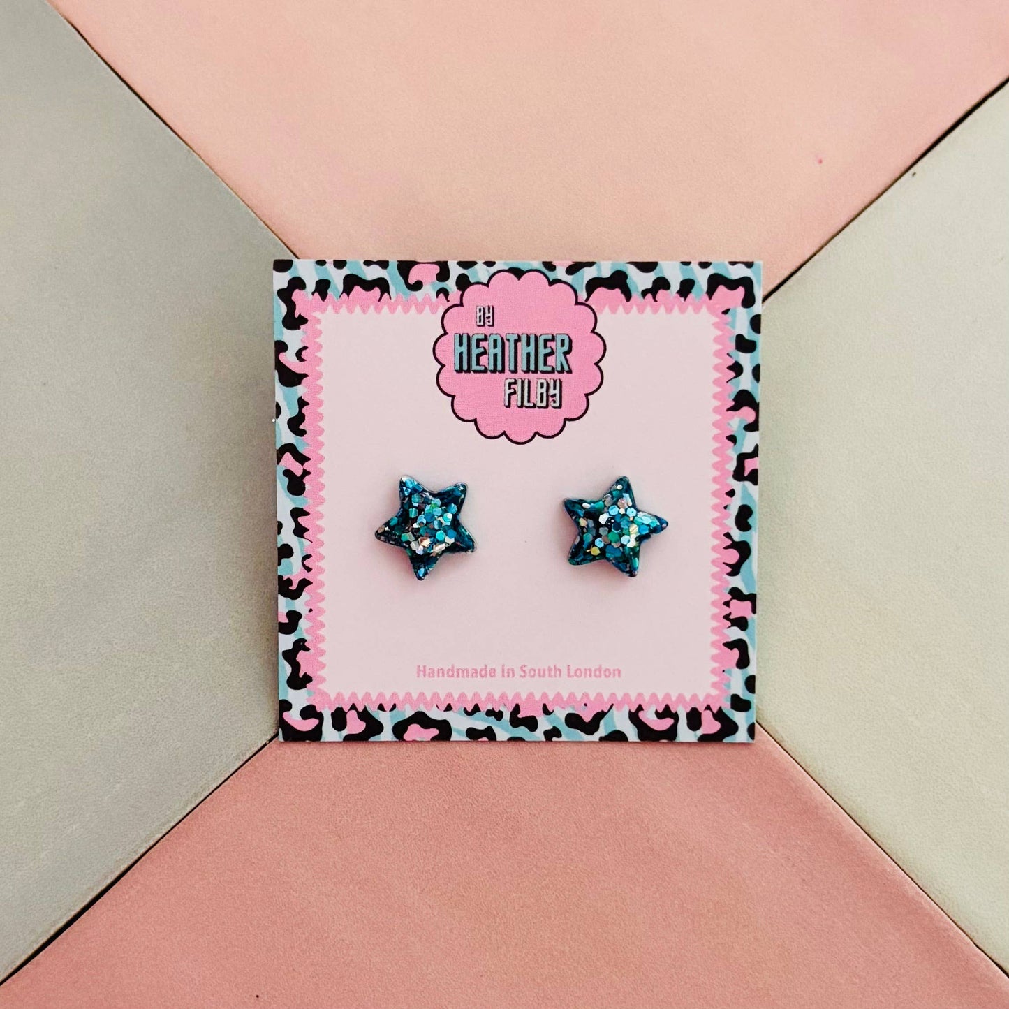 By Heather Filby | Glitter Stud Earrings | Star (Blue and Silver)