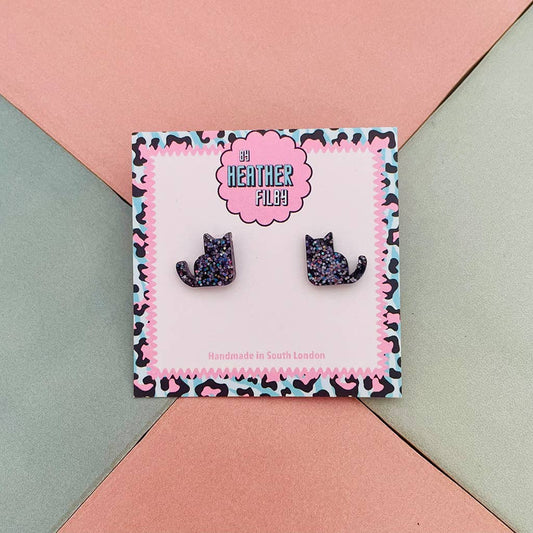 By Heather Filby | Glitter Stud Earrings | Black Cat