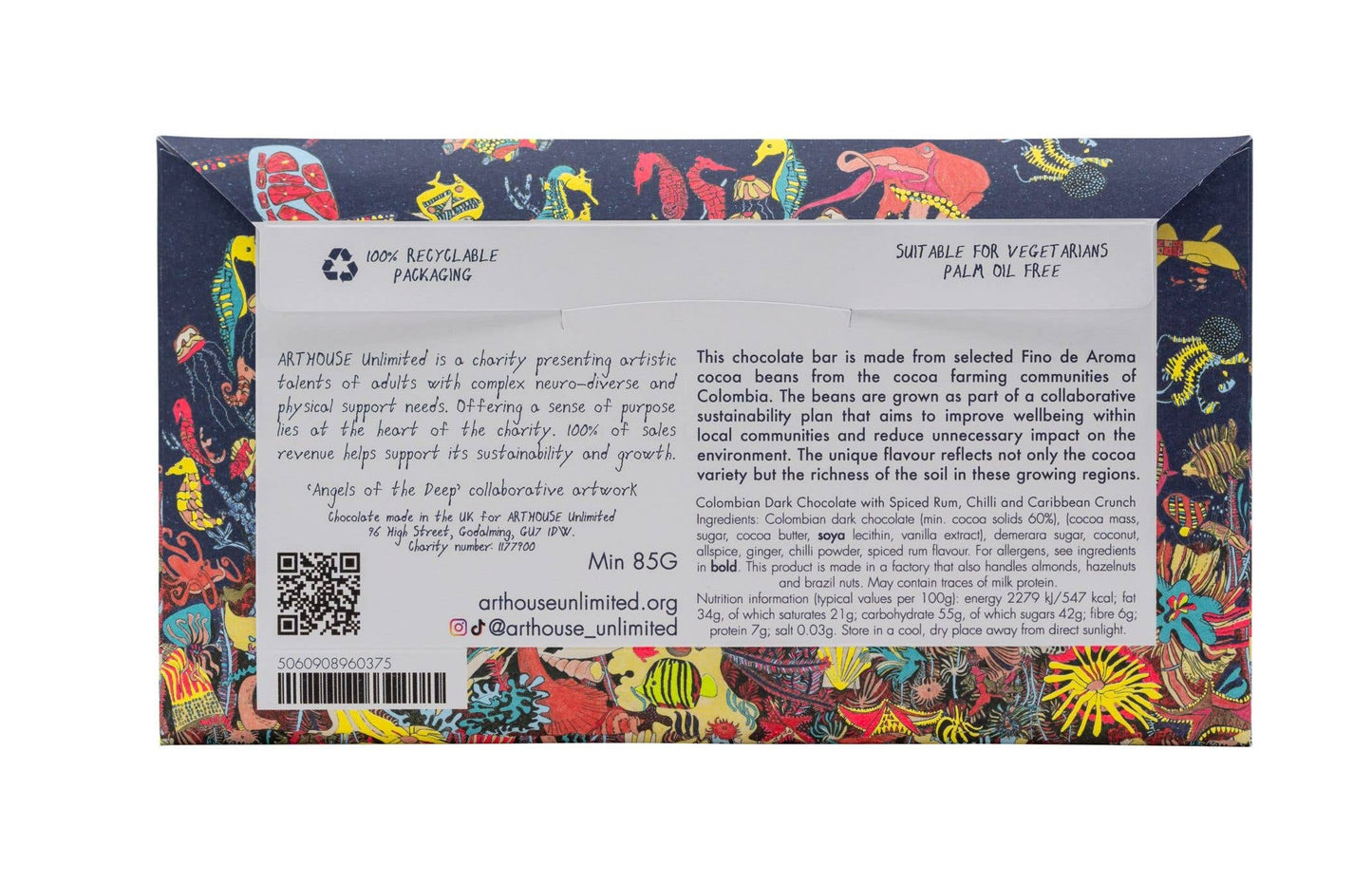 ARTHOUSE Unlimited | Angels of the Deep | Dark Chocolate Bar With Spice Rum, Chilli & Crunch