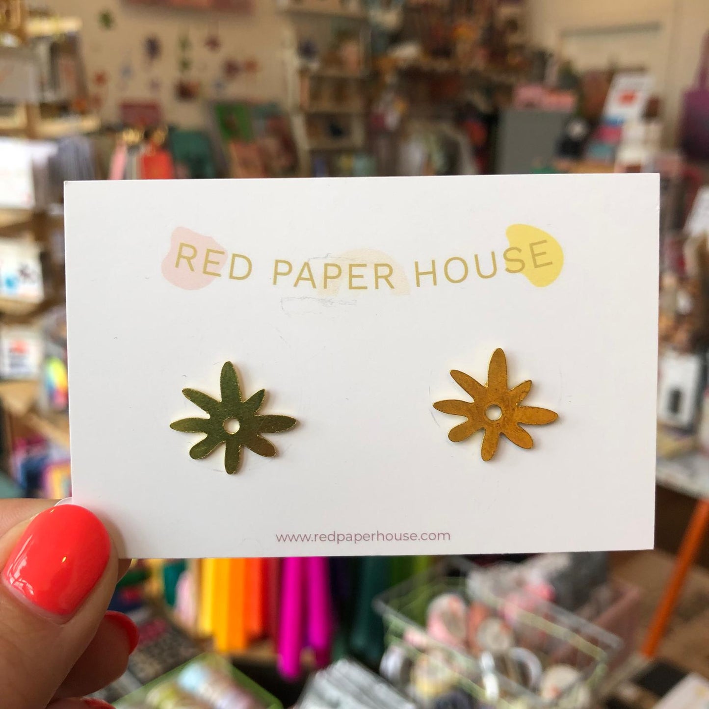 Red Paper House | Contemporary Brass Flower Stud Earrings