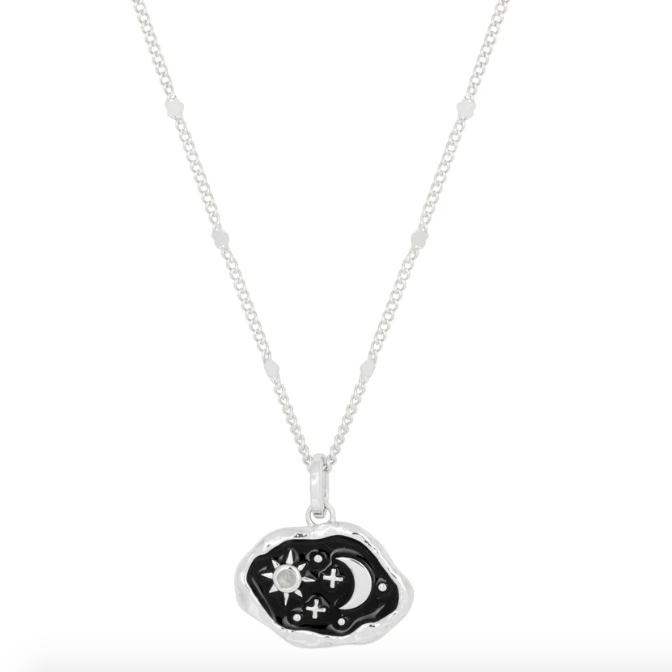 Vurchoo | 1013 Peru | Midnight Scene Rose Quartz and Black Enamel Silver Necklace