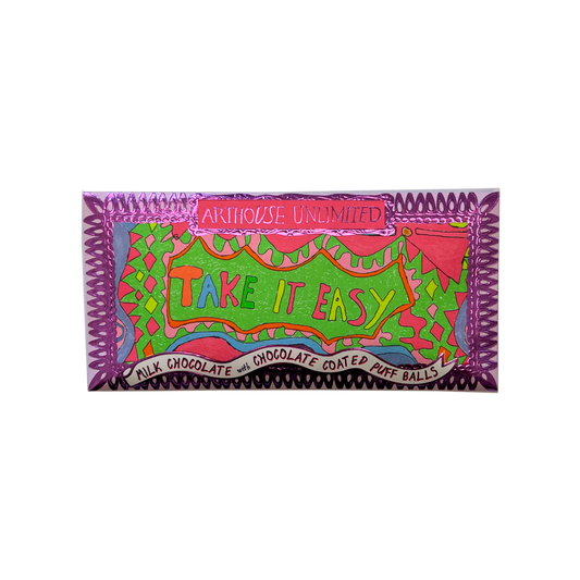 Arthouse Unlimited | Joy Sized: Take It Easy, Milk Chocolate with Chocolate Coated Puff Balls