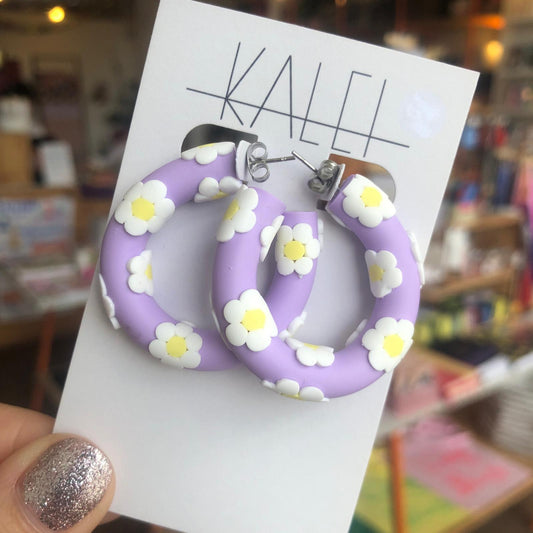 Kalei | Daisies Hoop Statement Earrings | Lilac